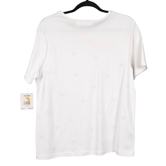 Croft & Barrow Patriotic Shirt M Womens White Embroidered Stars Cotton July 4th - Picture 6 of 6